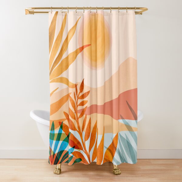 Golden Greek Garden Landscape Illustration Shower Curtain