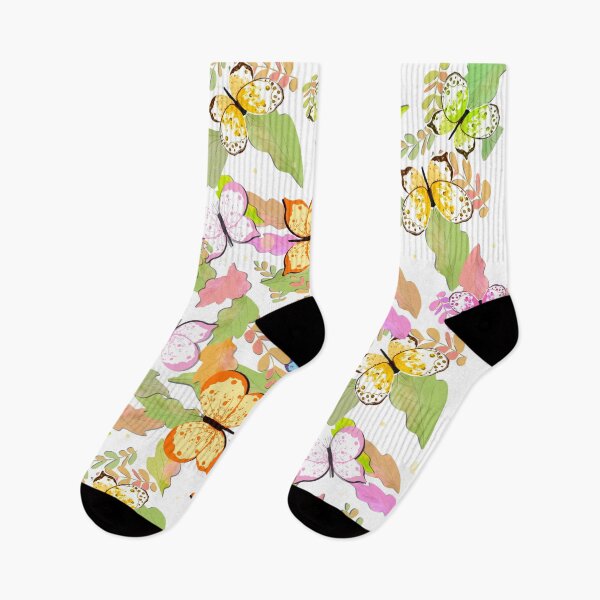 Aperçu de l'œuvre Motif de feuilles de feuillage papillon coloré audacieux de printemps créée et vendue par fluffibee.