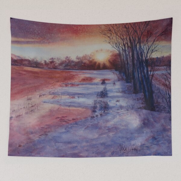 Item preview, January Sunset with purple clouds. Watercolour landscape -  designed and sold by Einar Aasen.