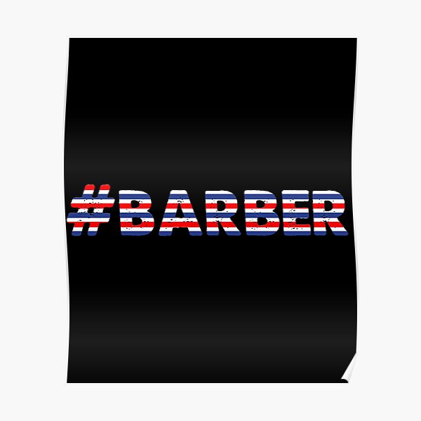 "Barber Hashtag Old Fashioned barber pole with red, white, and blue