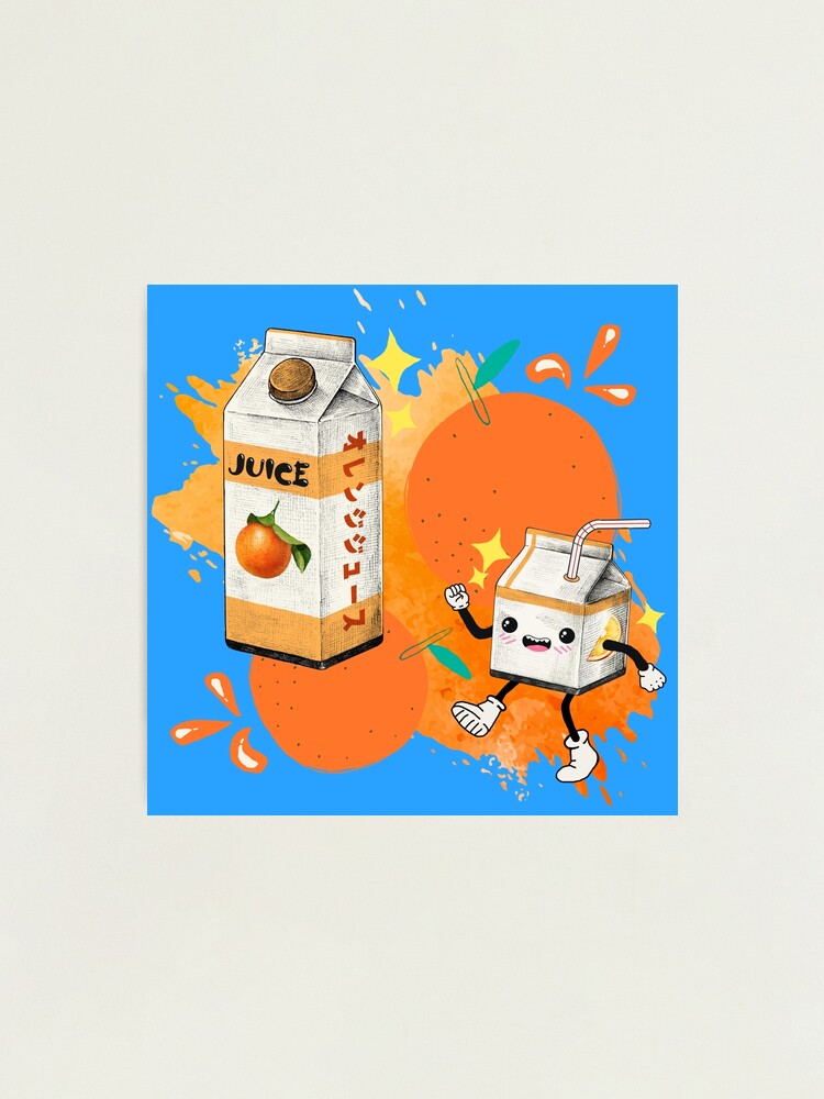 Orange Juice Box Kawaii Anime Fruit Summer Splash | Photographic Print
