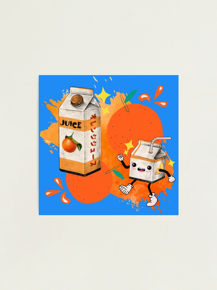 Orange Juice Box Kawaii Anime Fruit Summer Splash | Photographic Print