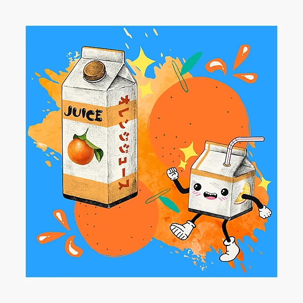 Orange Juice Box Kawaii Anime Fruit Summer Splash | Photographic Print