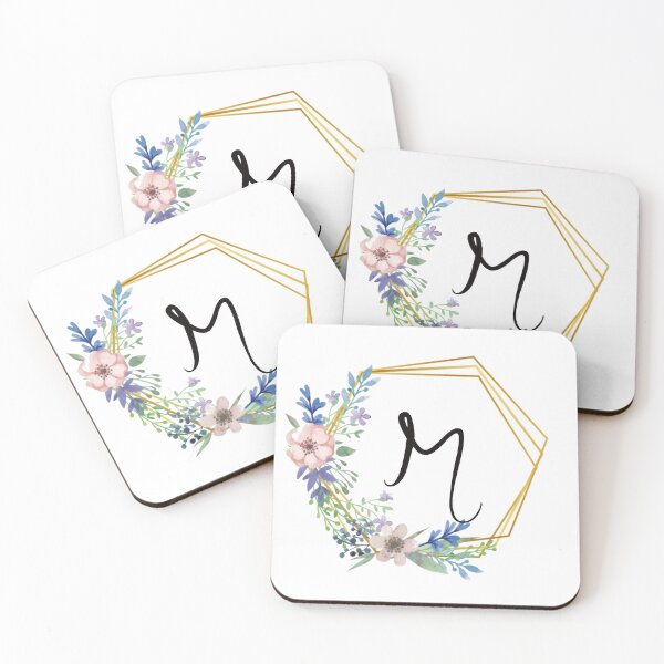 Item preview, Floral monogram with golden frame letter M designed and sold by JustSeasons.