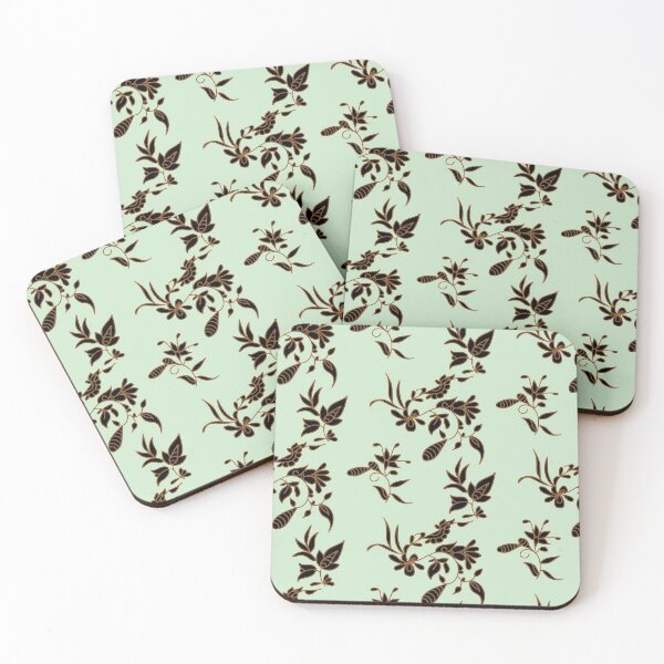 Item preview, Black N Brown batik Floral - Pale Mint designed and sold by BumbleChynxBee.