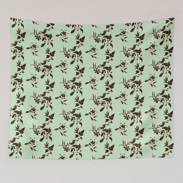 Item preview, Black N Brown batik Floral - Pale Mint designed and sold by BumbleChynxBee.