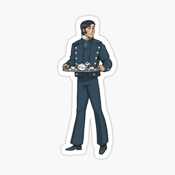 Jopson holding tea tray Sticker