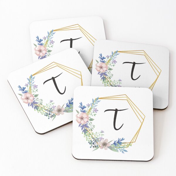 Item preview, Floral monogram with golden frame letter T designed and sold by JustSeasons.