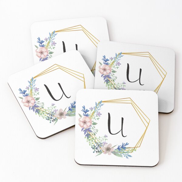 Item preview, Floral monogram with golden frame letter U designed and sold by JustSeasons.