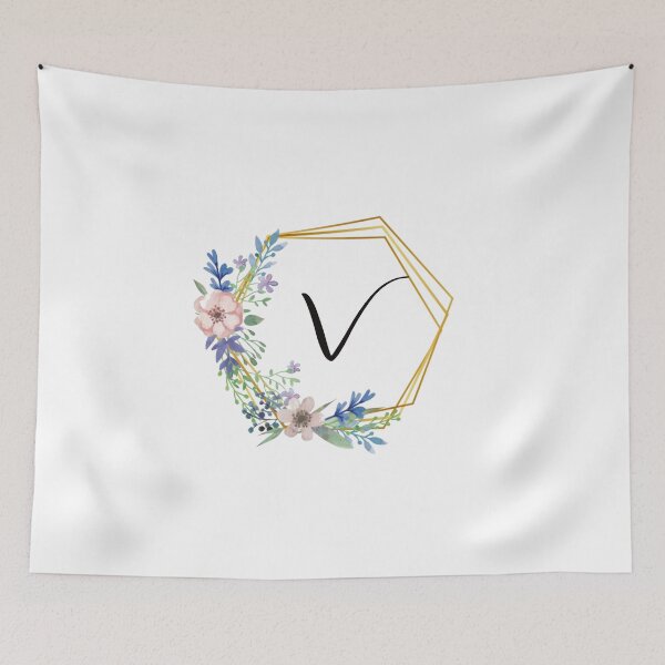 Item preview, Floral monogram with golden frame letter V designed and sold by JustSeasons.