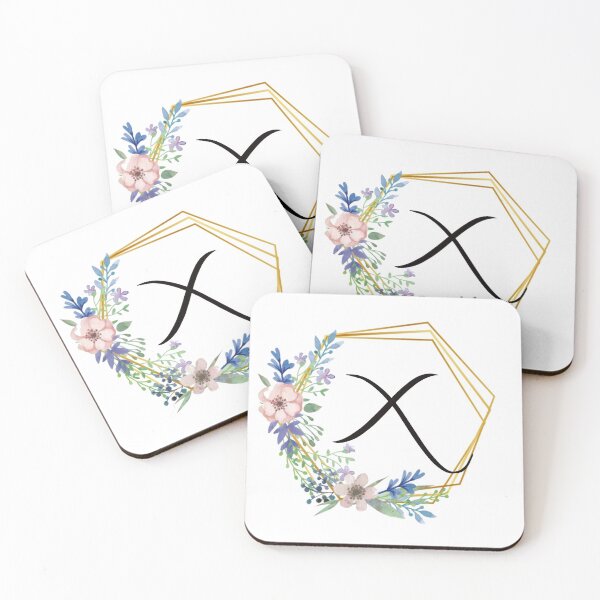 Item preview, Floral monogram with golden frame letter X designed and sold by JustSeasons.