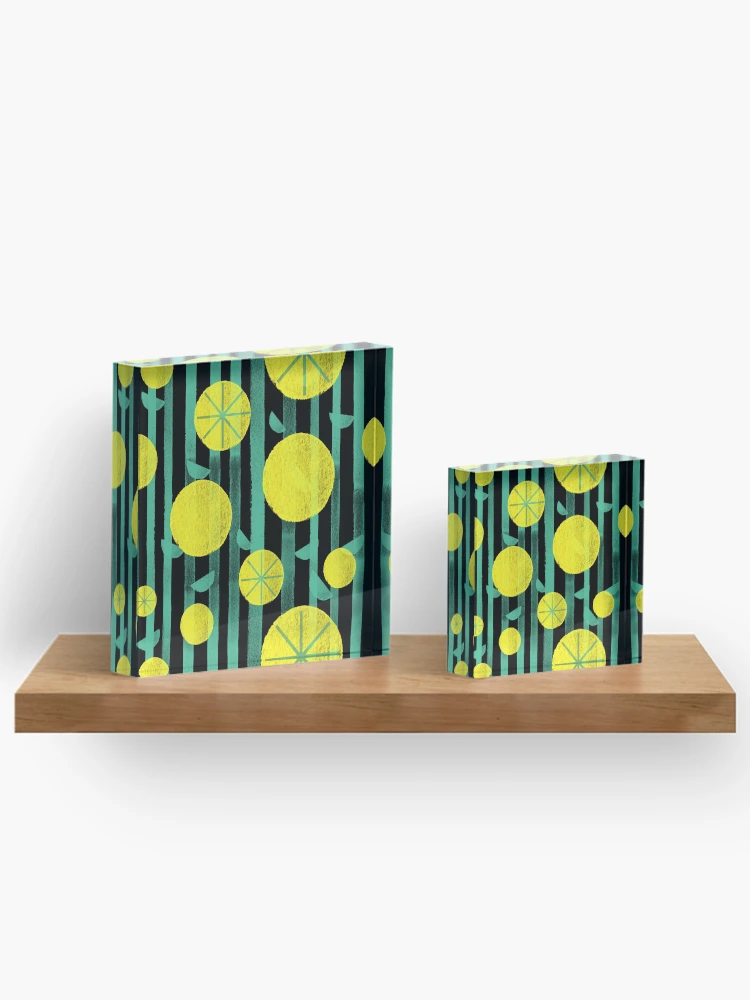 Thumbnail 3 of 5, Acrylic Block, Chic Spring Lemon Pattern designed and sold by RelatableTexts.