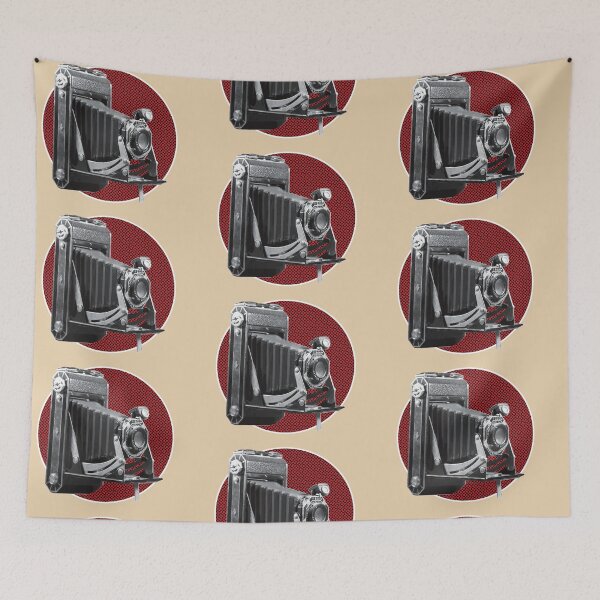 Item preview, Vintage Film Camera in Sepia on Red and Black Color Halftone designed and sold by GraffitiSoup.