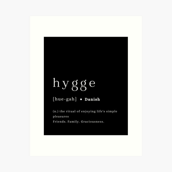 Item preview,  Hygge definition and pronunciation print typography poster black background designed and sold by Inside Head.
