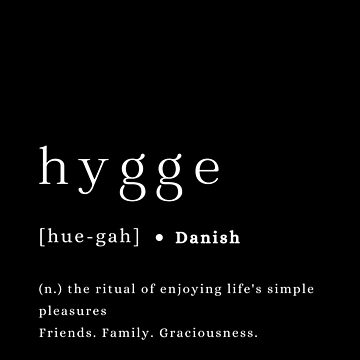 Artwork thumbnail, Hygge definition and pronunciation print typography poster black background by Inside Head