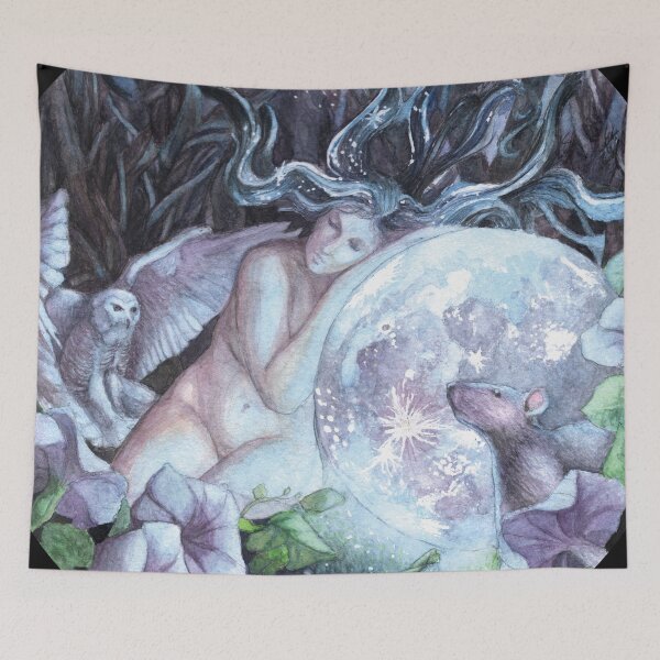 Item preview, Moon Goddess sleeping on the moon designed and sold by The Willow Of  Rain City.