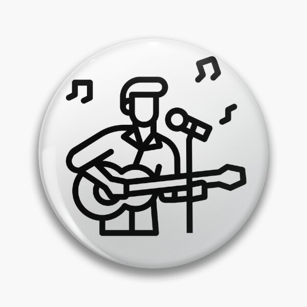 Item preview, A black simplistic icon of a male singer playing ukulele or a guitar in front of a mic and singing a song designed and sold by FCEalin.