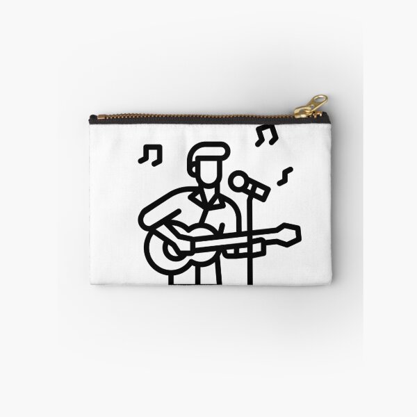 Item preview, A black simplistic icon of a male singer playing ukulele or a guitar in front of a mic and singing a song designed and sold by FCEalin.