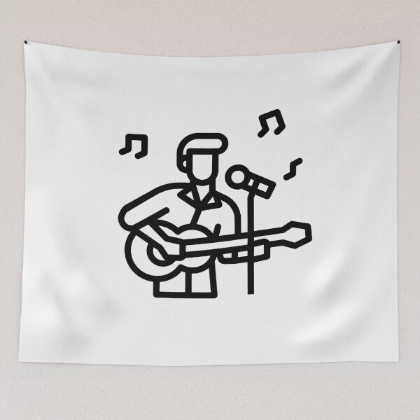 Item preview, A black simplistic icon of a male singer playing ukulele or a guitar in front of a mic and singing a song designed and sold by FCEalin.