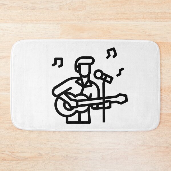 Item preview, A black simplistic icon of a male singer playing ukulele or a guitar in front of a mic and singing a song designed and sold by FCEalin.