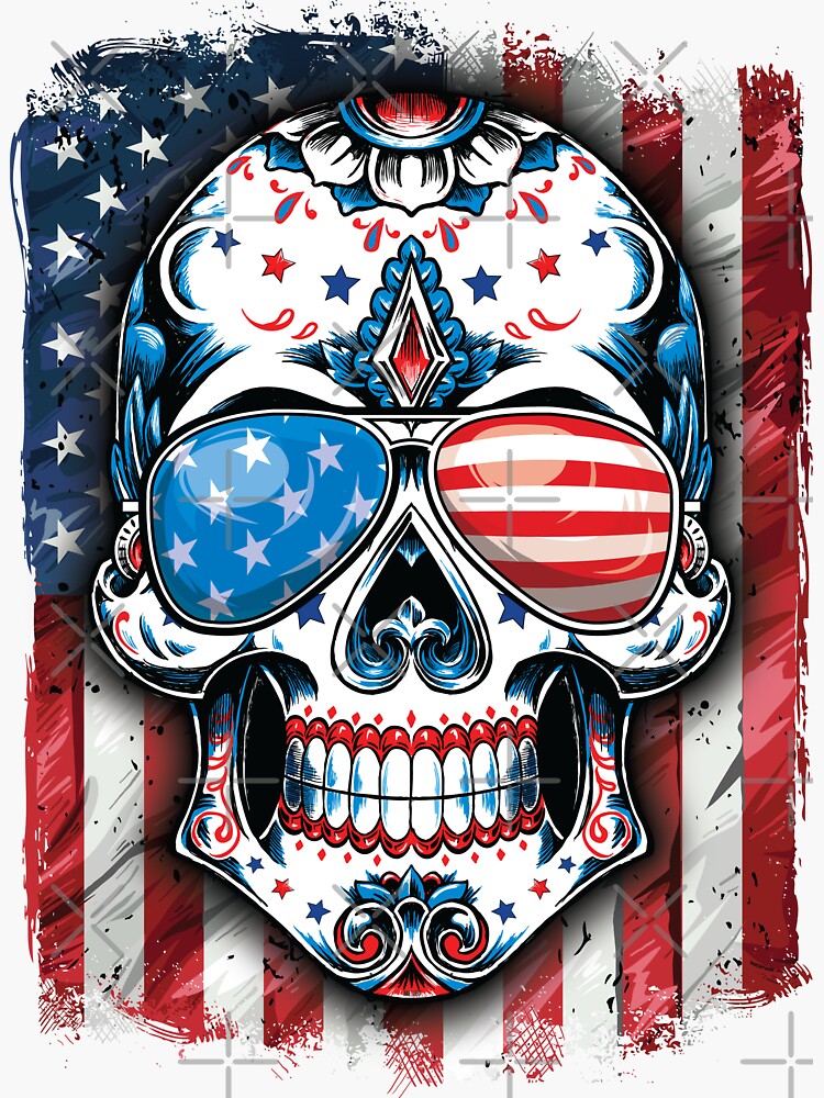  Design By Humans Men's July 4th American Sugar Skull