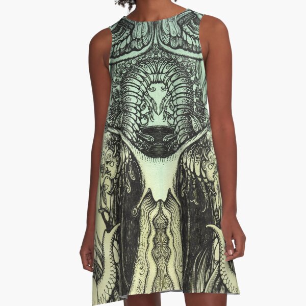 Green Moths A-Line Dress