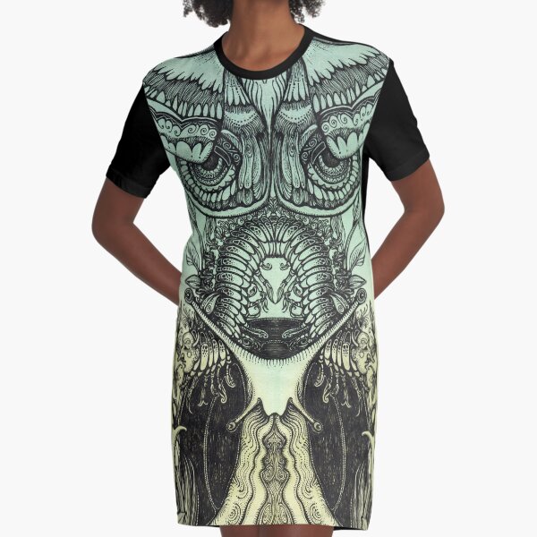 Green Moths Graphic T-Shirt Dress