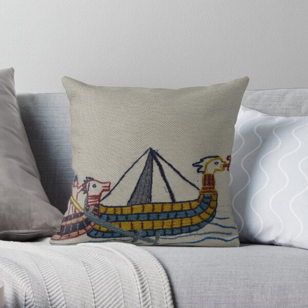 Viking ships arriving Throw Pillow