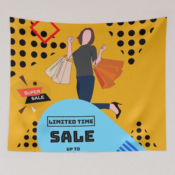 Item preview, Super Sale Banner Design Limited Period Offer Woman With Shopping Bags poster for business  designed and sold by KARTICK DUTTA.