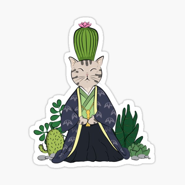 Zen cats - Succulent - Navy Sticker