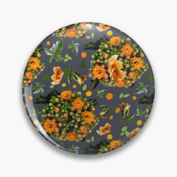 Kalanchoe Muster orange auf inkwell Grau Button