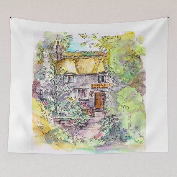 Item preview, Thatched Cottage Watercolour and Ink Painting designed and sold by Heatherian.