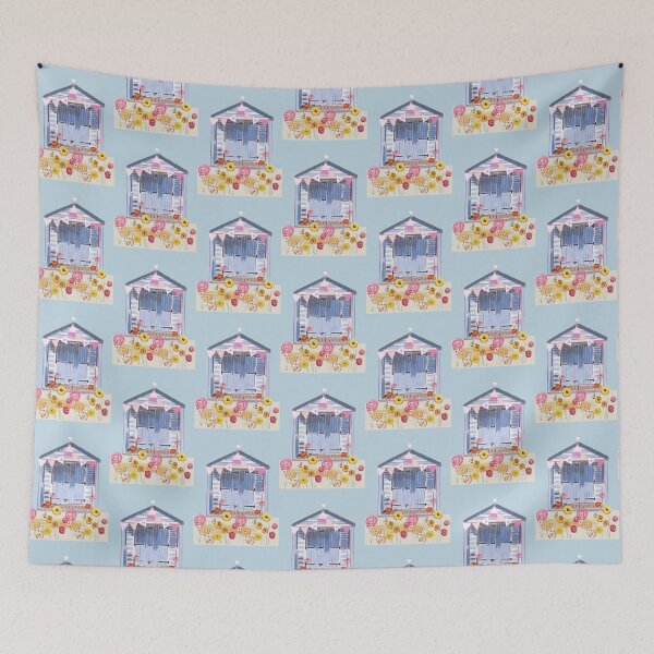 Item preview, Beach Hut with flowers & bunting  designed and sold by Leatextileart.
