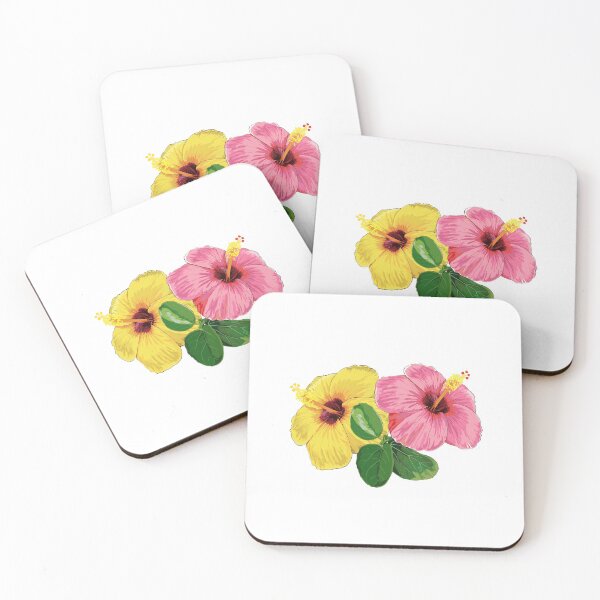 Item preview, Yellow and pink Hibiscus flowers designed and sold by Floralsharry.