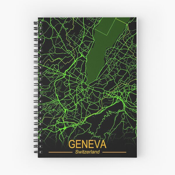 Item preview, Geneva City Map in Black and Neon Green, Yellow Text designed and sold by EzbieArt.
