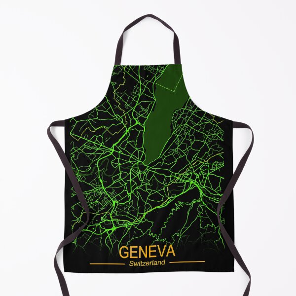 Item preview, Geneva City Map in Black and Neon Green, Yellow Text designed and sold by EzbieArt.