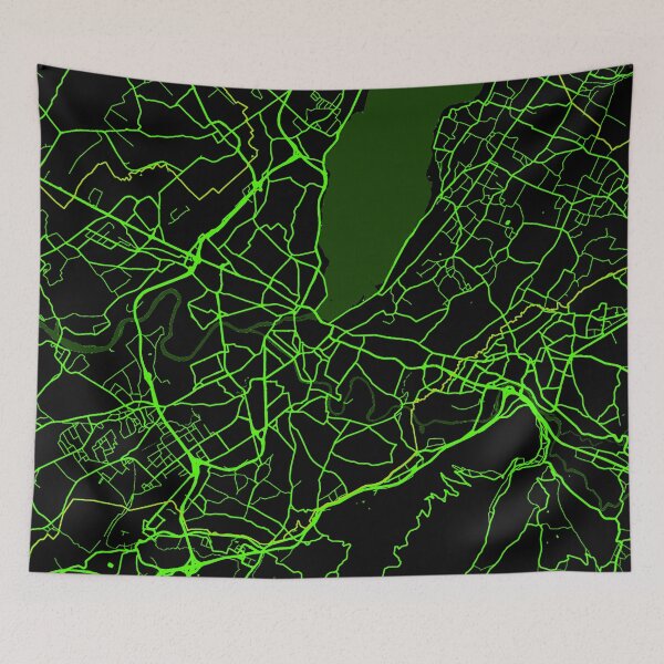Item preview, Geneva City Map in Black and Neon Green, Yellow Text designed and sold by EzbieArt.