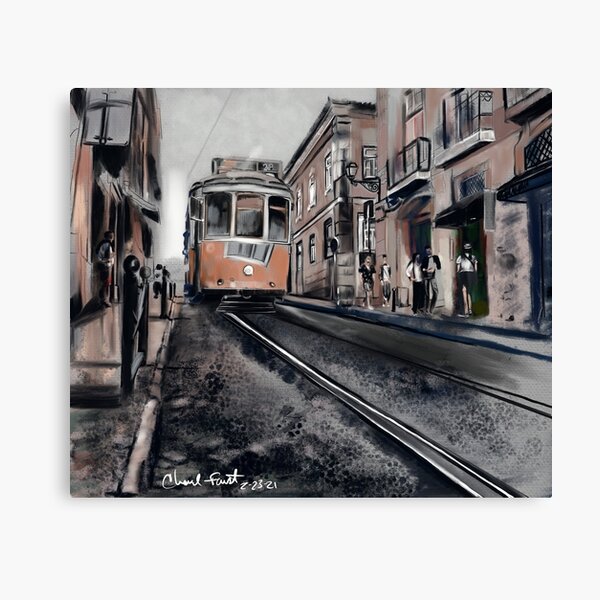 City Trolly oil painting Canvas Print
