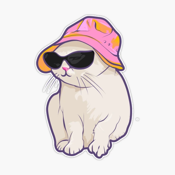 Cute Cat Wearing Sunglasses And A Bucket Hat  Sticker for Sale