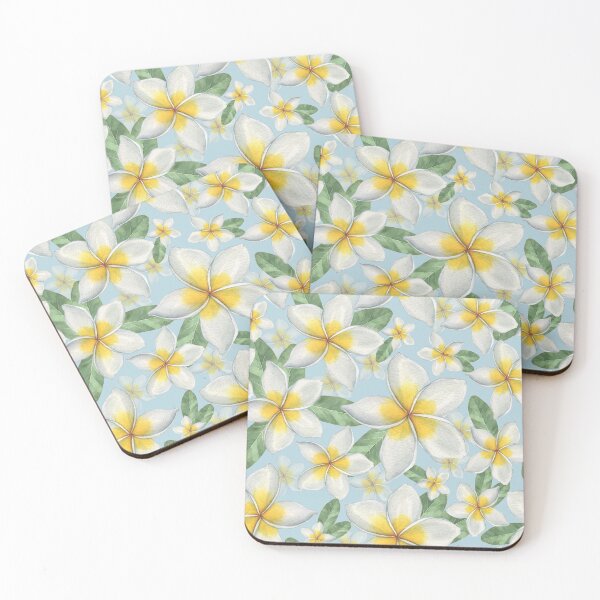 Item preview, White and yellow plumeria flowers - White Plumeria Flower Pattern designed and sold by DaniBazz.