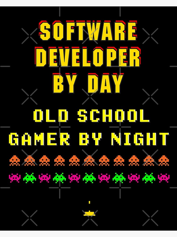 Disover Software Developer by day, old school gamer by night Premium Matte Vertical Poster