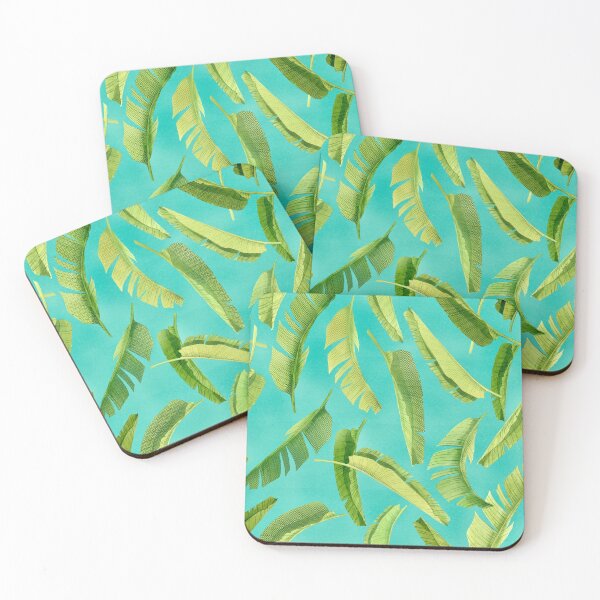 Item preview, Banana leaf pattern on textured turquoise background  designed and sold by Bonheurem.