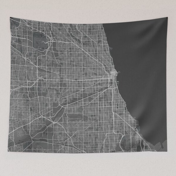 Item preview, Chicago minimalistic map monochrome dark gray designed and sold by softlycarol.