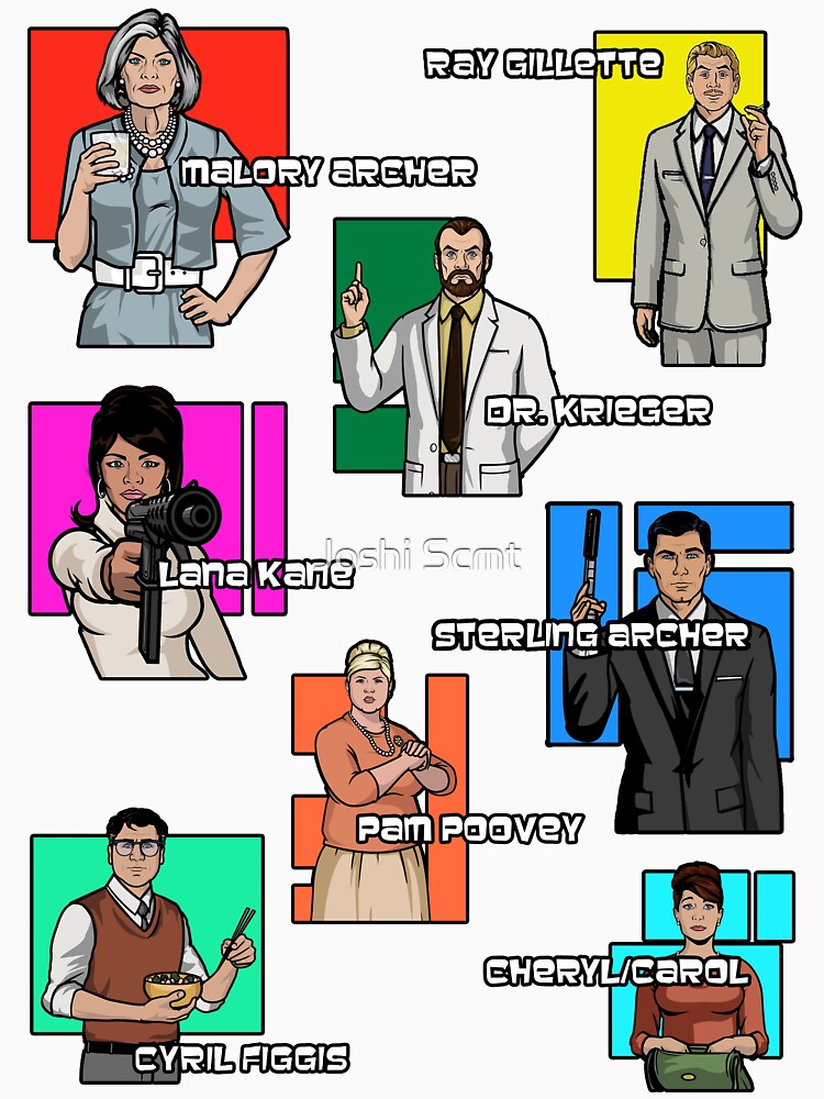 "Archer Character Montage with Names" Tshirt for Sale by Joshi2