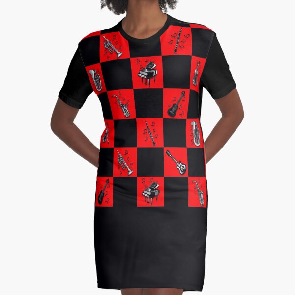 Legakulie Musikinstrumente schwarz rot kariert Graphic T-Shirt Dress