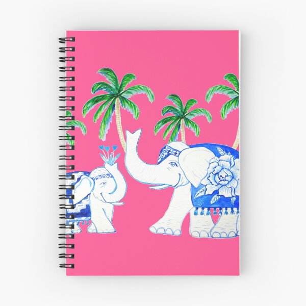 Item preview, Elephants on fuchsia pink , Chinoiserie elephants in blue and white designed and sold by MagentaRose.