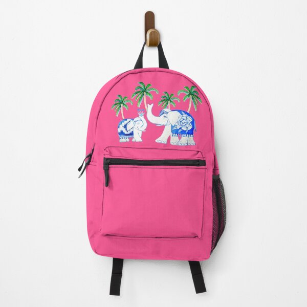 Item preview, Elephants on fuchsia pink , Chinoiserie elephants in blue and white designed and sold by MagentaRose.