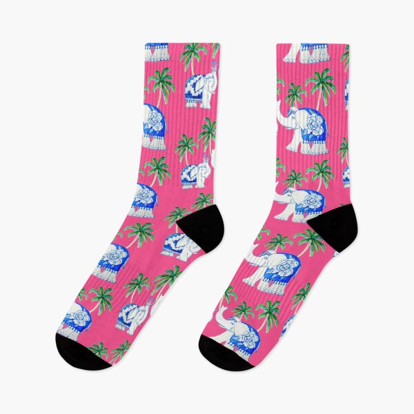 Item preview, Elephants on fuchsia pink , Chinoiserie elephants in blue and white designed and sold by MagentaRose.