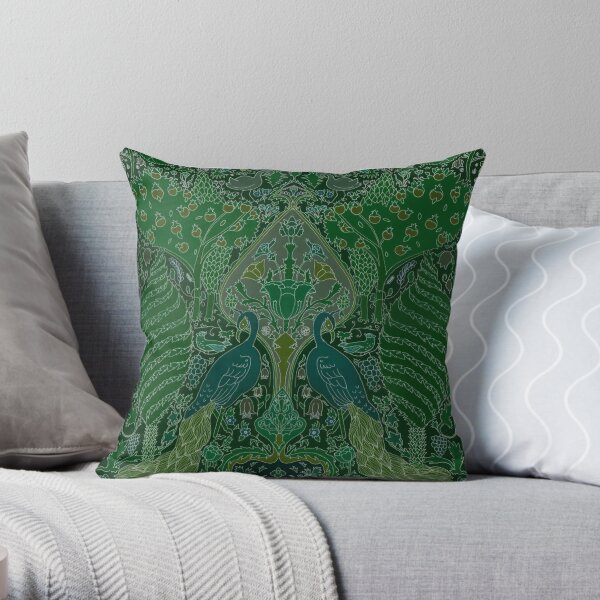  Peacock Art Deco/Art Nouveau in Arsenic Green Throw Pillow