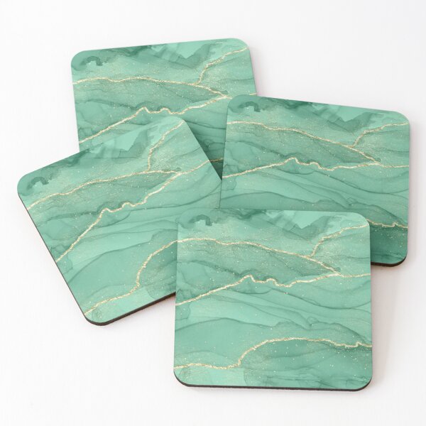 Item preview, Green and Gold Alcohol ink Watercolor Marble designed and sold by LeahsColorBox.